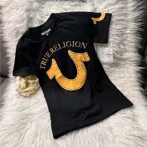 True religion shirt short sleeve, black with big logo size medium